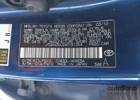 2010 Toyota Prius Iii z USA, uszkodzony, nr VIN JTDKN3DU2A0151254